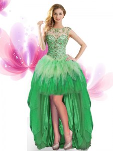 Latest Scoop Sleeveless Tulle Prom Party Dress Beading and Ruffles Lace Up