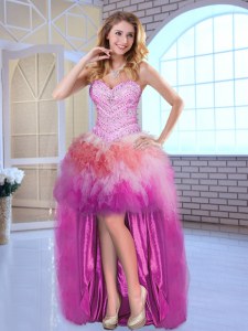 High Low Multi-color Evening Dress Tulle Sleeveless Beading