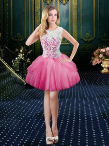Scoop Sleeveless Clasp Handle Mini Length Lace Evening Dress