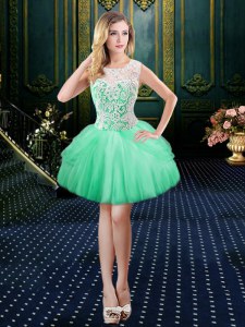 Scoop Lace Homecoming Dress Apple Green Lace Up Sleeveless Floor Length