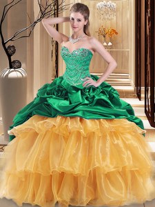 Multi-color Ball Gowns Beading and Ruffles Quinceanera Gowns Lace Up Organza and Taffeta Sleeveless Floor Length