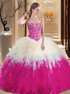 Floor Length Lace Up 15th Birthday Dress Multi-color for Military Ball and Sweet 16 and Quinceanera with Embroidery and Ruffles