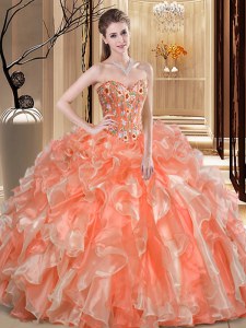 Best Floor Length Ball Gowns Sleeveless Orange Sweet 16 Quinceanera Dress Lace Up