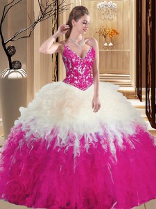 Straps Sleeveless Tulle Quinceanera Dress Lace and Appliques Lace Up