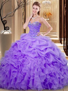 Popular Sleeveless Lace Up Floor Length Beading and Ruffles and Pick Ups 15th Birthday Dress