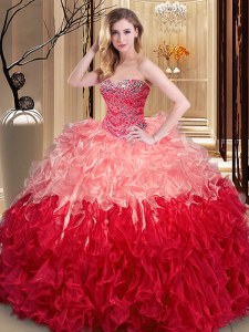 Luxury Multi-color Sweetheart Neckline Ruffles 15 Quinceanera Dress Sleeveless Lace Up