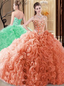 Fashion Orange Sweetheart Lace Up Embroidery and Ruffles Sweet 16 Dresses Sleeveless
