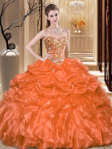 Fitting Floor Length Ball Gowns Sleeveless Orange Quince Ball Gowns Lace Up