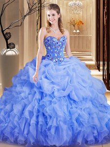 Lavender Sleeveless Brush Train Embroidery and Ruffles and Pick Ups Sweet 16 Dress