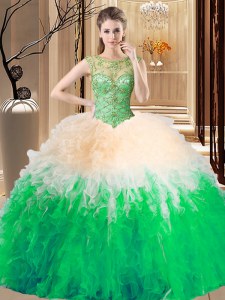 Excellent Sleeveless Backless Floor Length Beading and Ruffles Sweet 16 Quinceanera Dress