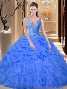 Sleeveless Lace and Appliques and Ruffles and Pick Ups Backless Vestidos de Quinceanera