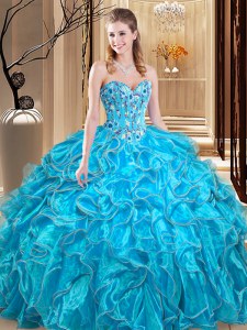 Amazing Sleeveless Lace Up Floor Length Embroidery and Ruffles Sweet 16 Dress