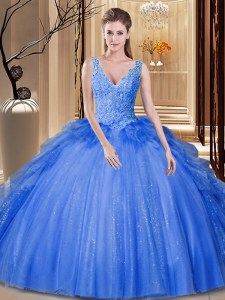 Admirable Royal Blue Sleeveless Floor Length Sequins and Pick Ups Backless 15 Quinceanera Dress