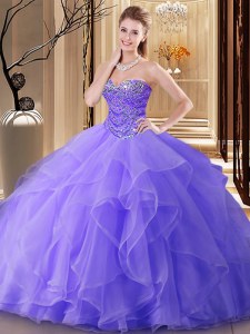 Discount Lavender Tulle Lace Up Sweetheart Sleeveless Floor Length Sweet 16 Dresses Beading