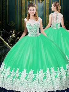 Scoop Apple Green Zipper Sweet 16 Dresses Lace and Appliques Sleeveless Floor Length