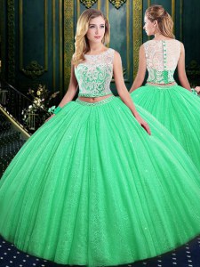 Smart Scoop Sleeveless Floor Length Lace and Sequins Lace Up Ball Gown Prom Dress with