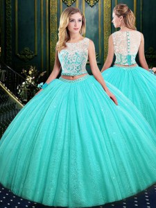 Scoop Sleeveless Tulle and Sequined 15 Quinceanera Dress Lace and Sequins Lace Up