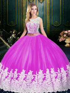 Elegant Scoop Sleeveless Lace and Appliques Zipper Ball Gown Prom Dress