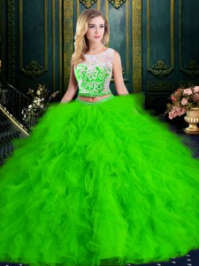 On Sale Scoop Tulle Sleeveless Floor Length Quinceanera Gown and Lace and Ruffles