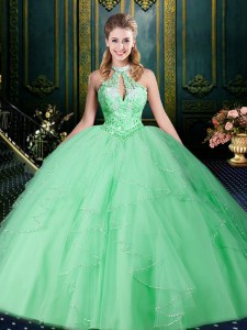 Spectacular Halter Top Sleeveless Beading and Lace and Ruffles and Ruching Lace Up Sweet 16 Dress