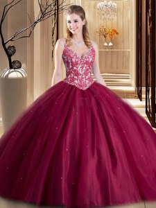 Superior Burgundy Sweet 16 Quinceanera Dress Military Ball and Sweet 16 and Quinceanera and For with Beading and Lace and Appliques Spaghetti Straps Sleeveless Lace Up