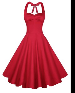 Red Backless Dress for Prom Ruching Sleeveless Knee Length