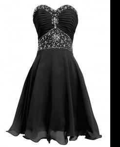 Pretty Sweetheart Sleeveless Homecoming Dress Mini Length Beading and Belt Black Organza