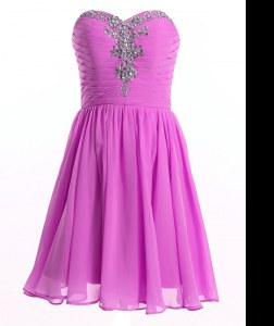 Organza Sweetheart Sleeveless Lace Up Beading and Ruching Evening Dress in Lilac