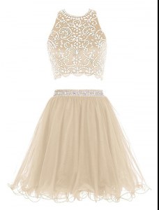 Trendy Mini Length Champagne Homecoming Dress Scoop Sleeveless Backless