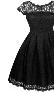 Attractive Scalloped Knee Length A-line Short Sleeves Black Evening Dress Zipper