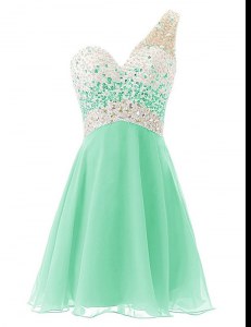 Delicate One Shoulder Knee Length A-line Sleeveless Apple Green Homecoming Gowns Criss Cross