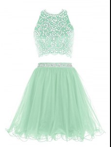 Two Pieces Celeb Inspired Gowns Apple Green Halter Top Organza Sleeveless Mini Length Clasp Handle