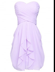 Ruching Prom Dress Lavender Lace Up Sleeveless Knee Length