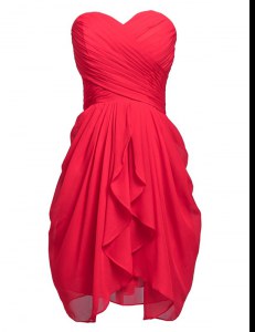 Sweet Coral Red Lace Up Hoco Dress Ruching Sleeveless Knee Length