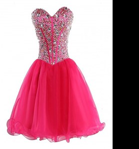 Sweetheart Sleeveless Organza Prom Gown Beading Lace Up