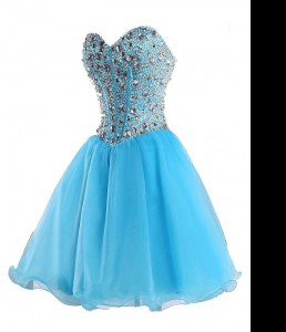 Flirting Mini Length Lace Up Cocktail Dresses Blue for Prom and Party with Beading