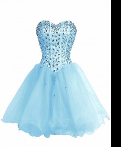 Elegant Baby Blue Cocktail Dresses Prom and Party and For with Beading Sweetheart Sleeveless Lace Up