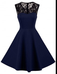 Scoop Navy Blue Zipper Homecoming Dress Lace Sleeveless Knee Length
