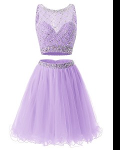 Lavender Homecoming Dress Prom and Party and For with Beading and Belt Sweetheart Sleeveless Side Zipper