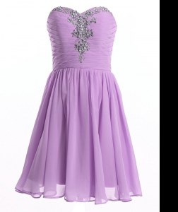 Lavender A-line Sweetheart Sleeveless Organza Mini Length Lace Up Beading Evening Dress