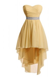 High Low Gold Dress for Prom Sweetheart Sleeveless Lace Up