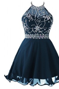 Sumptuous Navy Blue Prom Evening Gown Prom and Party and For with Beading and Belt Scoop Sleeveless Zipper