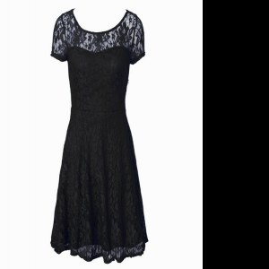 Scoop Short Sleeves Tea Length Lace Side Zipper Homecoming Dress with Black
