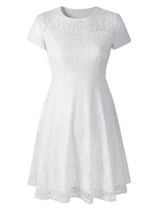 Modern White Scoop Neckline Lace Cocktail Dresses Short Sleeves Side Zipper