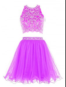 Purple Dress for Prom Prom and Party and For with Beading Scoop Sleeveless Clasp Handle