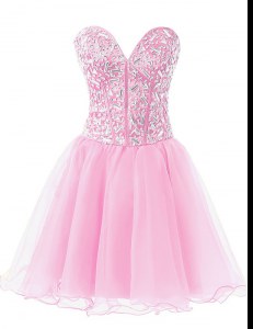 Rose Pink Sleeveless Chiffon Lace Up Cocktail Dresses for Prom and Party