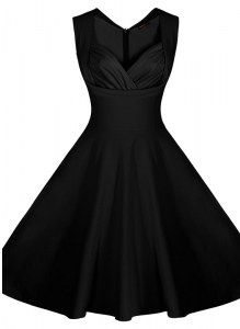 A-line Prom Evening Gown Black Sweetheart Satin Sleeveless Knee Length Zipper