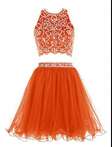 On Sale Scoop Mini Length Empire Sleeveless Orange Prom Gown Backless