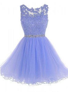 Spectacular Scoop Lavender Sleeveless Knee Length Beading and Lace Zipper Dress for Prom