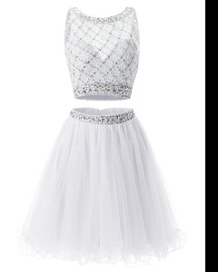 New Arrival A-line Prom Dress White Sweetheart Organza Sleeveless Mini Length Side Zipper